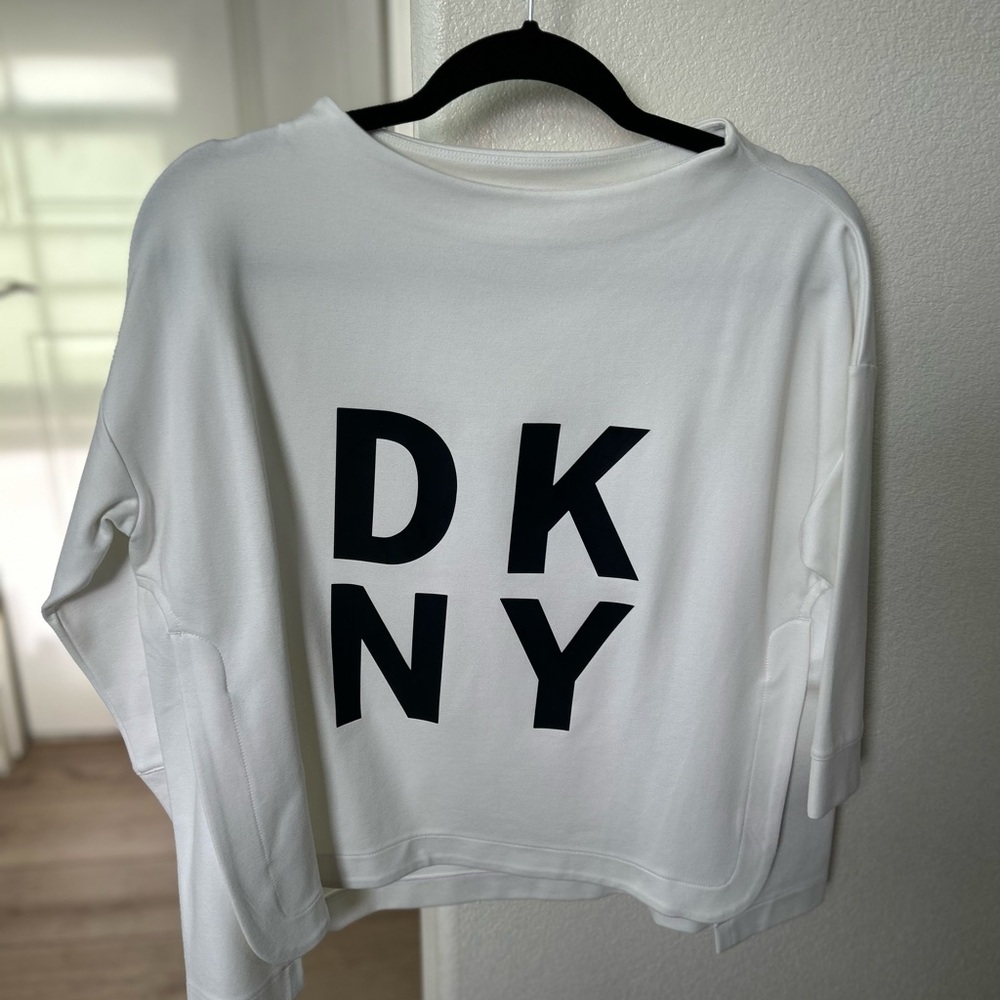 DKNY White Top with Bold Black Lettering